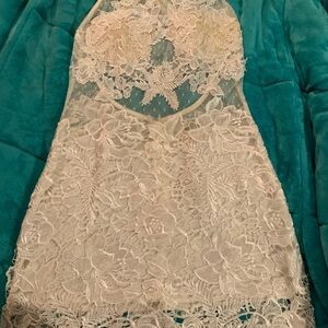 Chic Lace Overlay Mini Dress in Cream